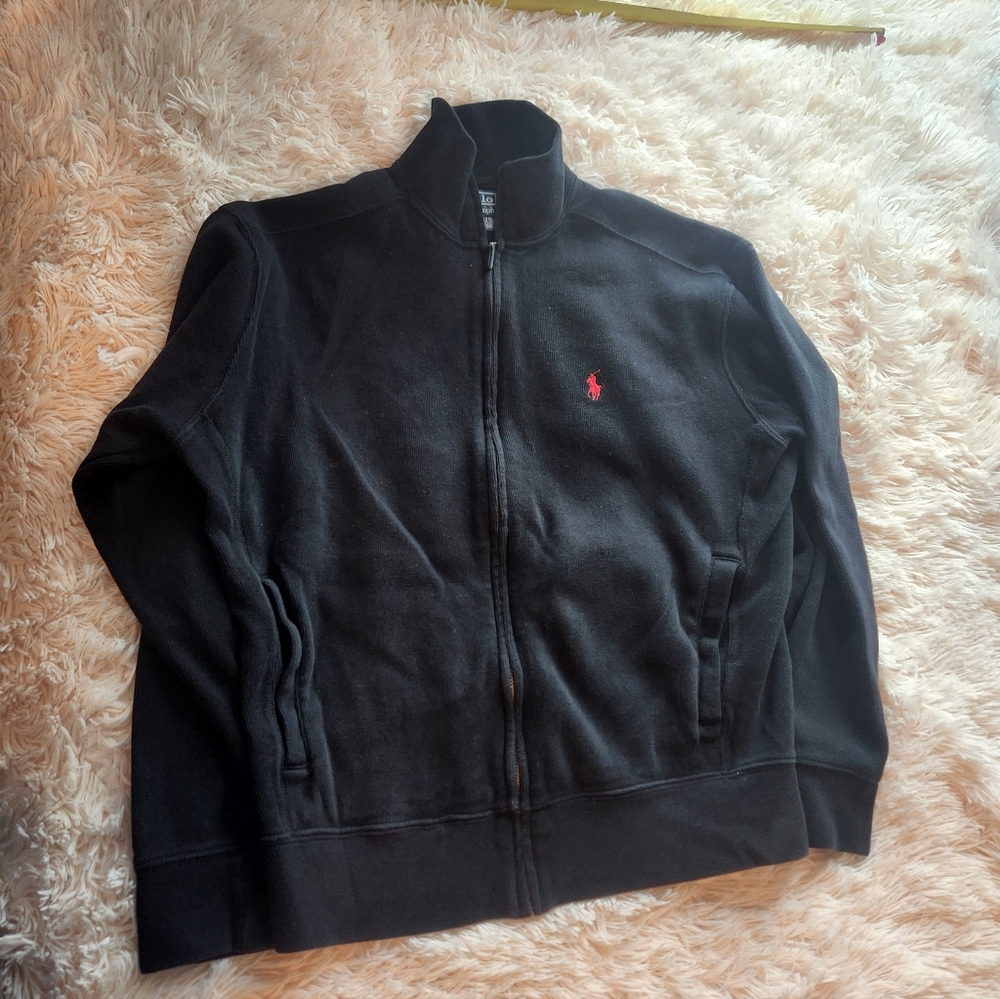 Black Zip-Up Jacket with Red Logo
